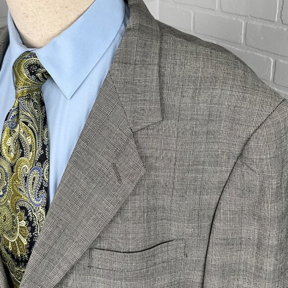 Sterling & Hunt Kuppenheimer Blazer Men‎ 44 Black White Plaid Premier Ed USA VTG - Picture 2 of 16
